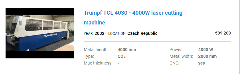 Trumpf laser cut machine