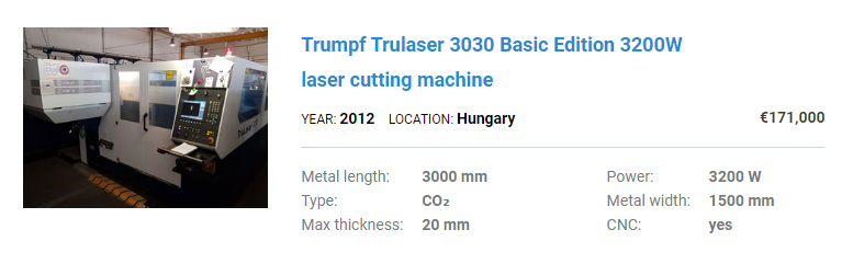 Used laser cutting machine Trumpf
